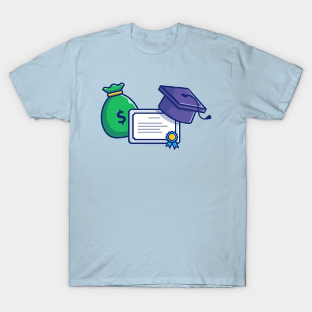 Scholarship, Money Bag, Graduation Cap And Certificate Cartoon T-Shirt by Catalyst Labs